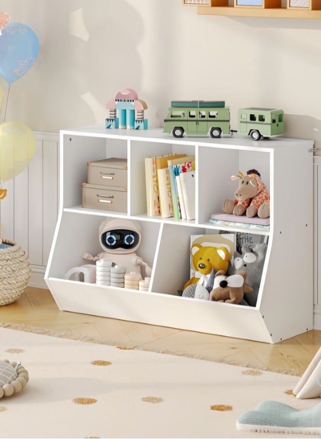Kids Bookshelf, Bookcase Footboard, Toy Storage Cubby, Children's Toy Shelf, 76CM L Storage Cabinet, Fit for Children's Room, Playroom, Hallway, Kindergarten (SGG043)